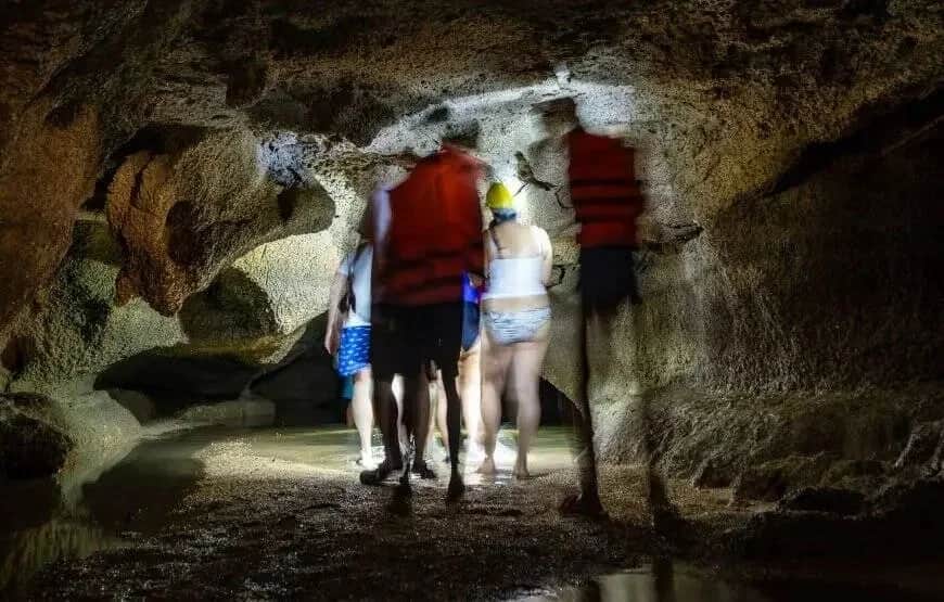 A sea cave entrance at Panak Island, green water below