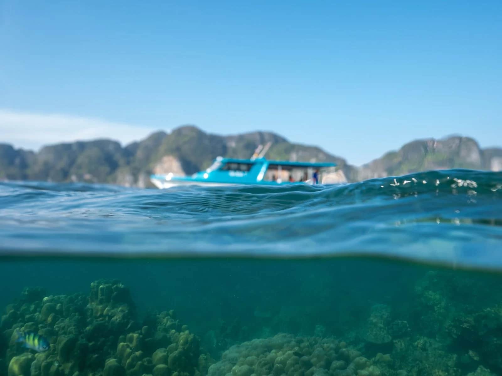 Early light over calm water at the Phi Phi islands